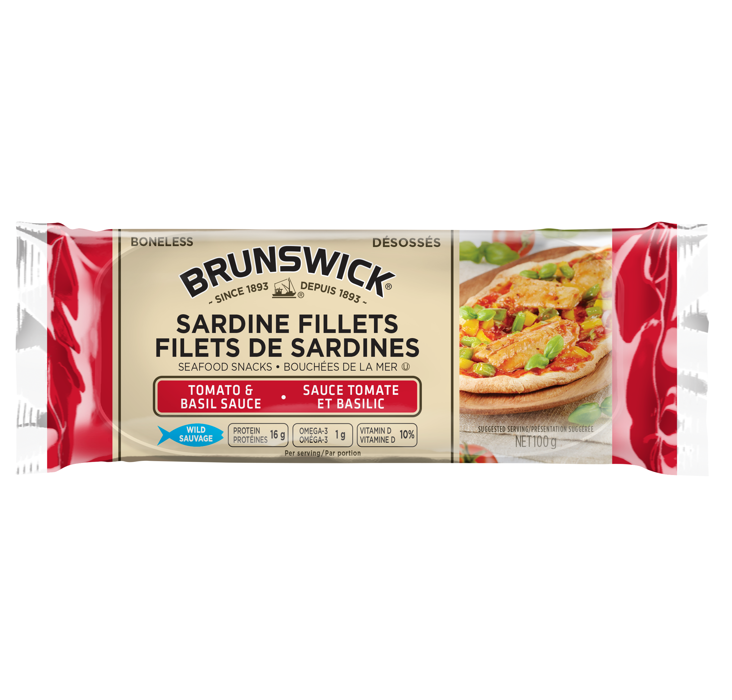 Sardine Fillets Seafood Snacks in Tomato and Basil Sauce